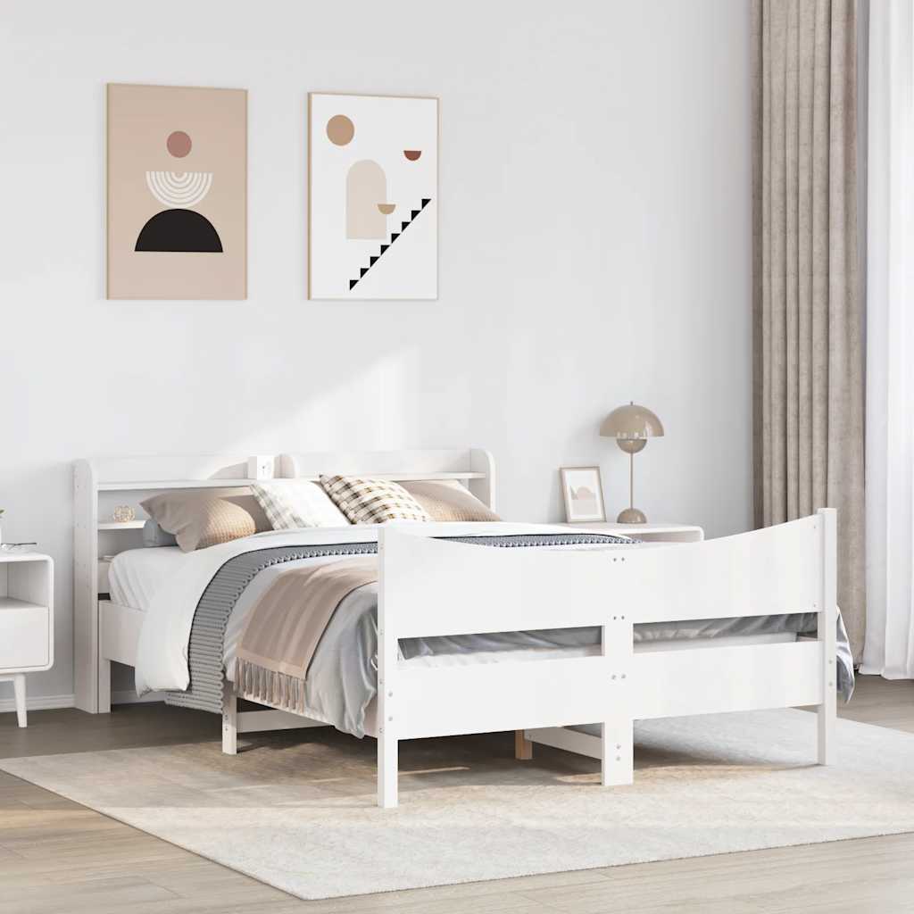 Vidaxl Rama Łóżka Z Wezgłowiem, Biała, 150X200 Cm, Lite Drewno Sosnowe