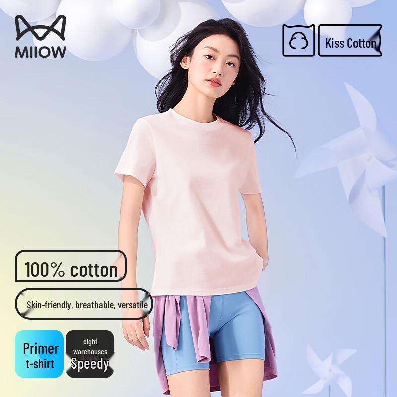 MiiOW Women s 100% Cotton Round Neck T-Shirt L