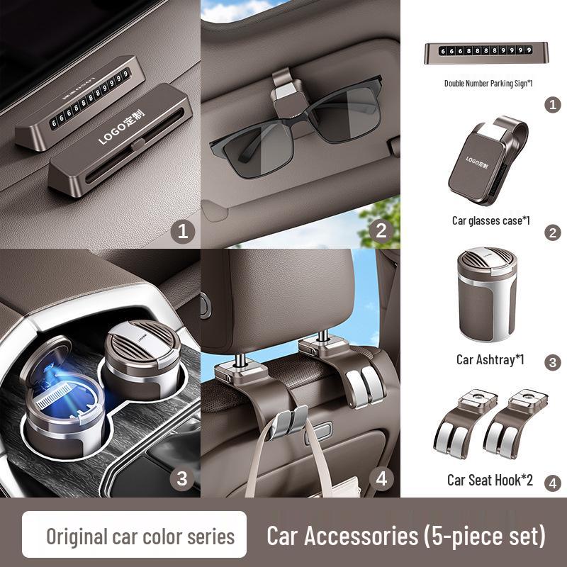 Luxury Vehicle Interior Set: Color Protection, Parking Sign, Glasses Clip, Ashtray Hook, LED Light, Custom Fit