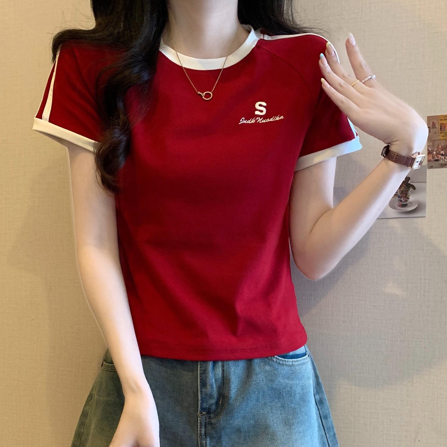 

Женская летняя футболка с коротким рукавом и круглым вырезом на плечах XL