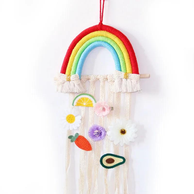 INS Weave Rainbow Baby Hair Clips Acssories Holder Prinss Girls Hairpin Hairband Storage Pendant Jewelry Wall Ornaments