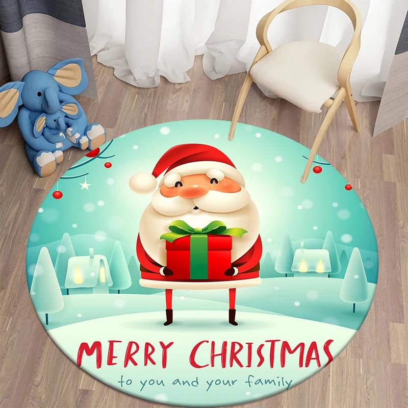 Christmas Decoration Kawaii Printed Round Carpet Home Bedroom Children's Living Room Floor Mat   Anti Slip