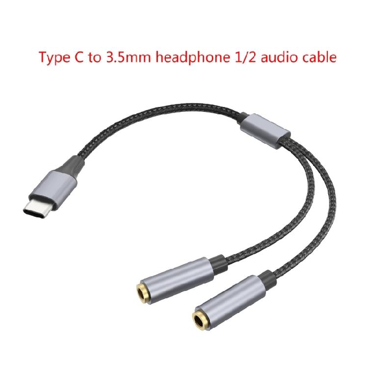 TypeC to 3.5mm Headphones Mic Splitters Adapters for Double-Plug Gamings Headsets