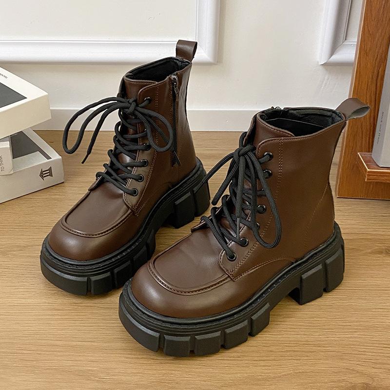 Small Man Increases Height British Fried Street Short Boots Women's 2025 Winter New Thick Heel Fashion Showing Feet Small Thin Velvet Martin Boots