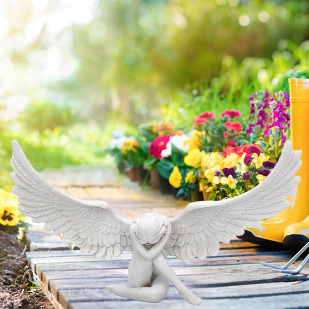 Modern Embrace White Angel Bookcase Figurine Garden Ornaments Resin Crafts Angel Wing Statue