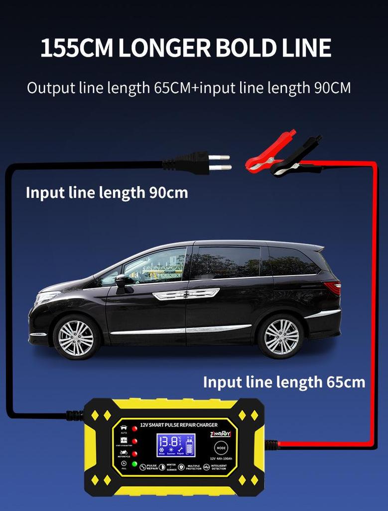 12V 6A Motorcycle & Car Battery Charger with Digital Display and Intelligent Pulse Repair for Lead-Acid Batteries