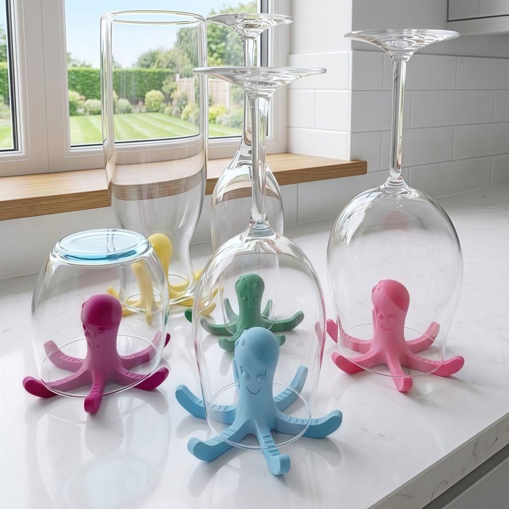 6 Claws Octopus Cup Drain Rack Big Octopus Blue Red Water Bottle Drying Rack Modern Design 3D Printing Water Cup Holder