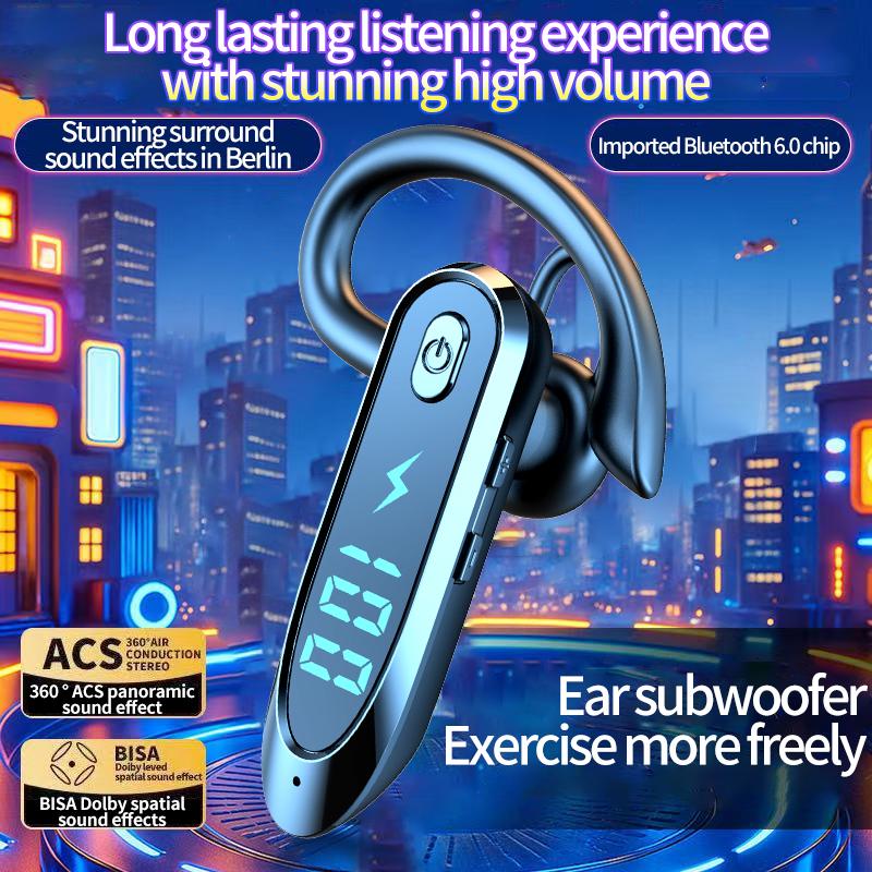 Bluetooth 6.0 Business Wireless Headphone Ear Hook Earphone 270° Rotation LED Display HIFI Stereo Noise Reduction Headset Sport Game Earbud