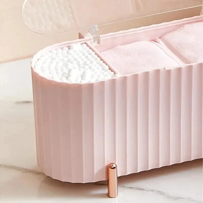 Cosmetic Storage Box with Lid Dustproof Desktop Bathroom Storage Box Makeup Remover Cotton Powder Puff Storage Organizer