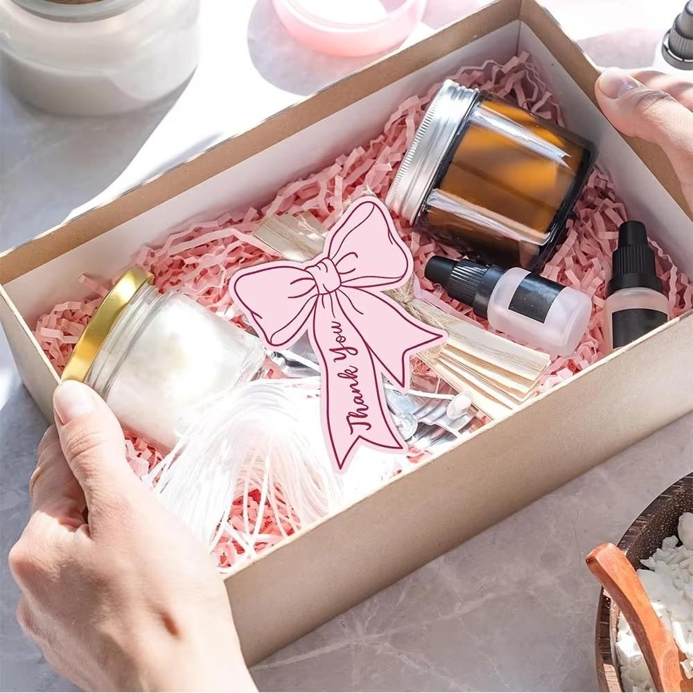 100pcs 2.5x3.5 Inch Thank You Cards Paper Pink Bow Gift Card Handwritten Style DIY Crafts Bowknot Cards Happy Valentines Days