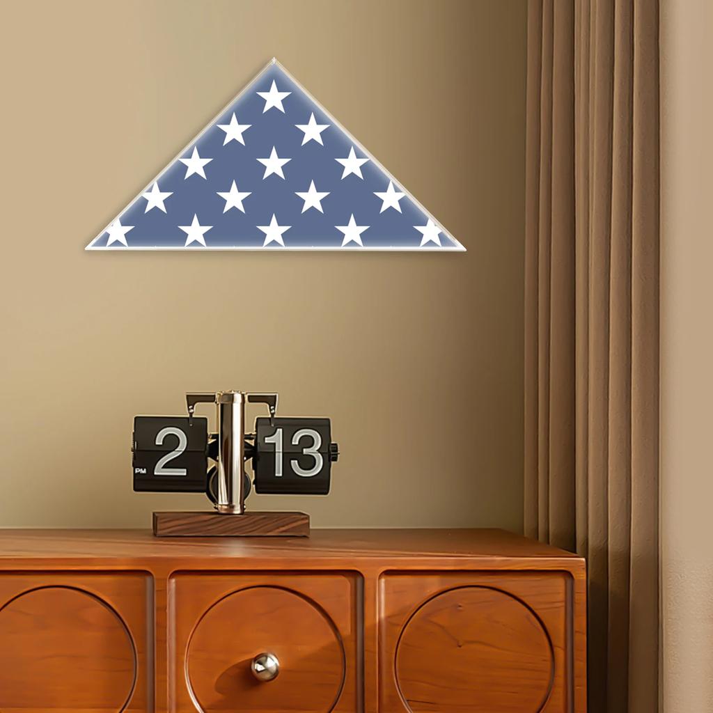 Lightweight Showcase Premium Clear Acrylic Flag Display Case - Modern Triangular Design, Fits 5x9.5In Flags, Wall / Table Mount
