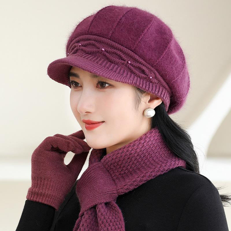 Pălărie Caldă de Toamnă Iarnă pentru Exterior cu Pălărie Tricotată Groasă Pufoasă cu Limbă de Rață pentru Mame Persoane de Vârstă Mijlocie Persoane Vârstnice Pălărie de Lână pentru Femei