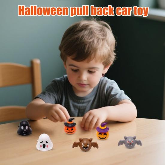 6 st Halloween Dra tillbaka Bil Leksak Småbarn Pojkar Flickor Vår Urverk Mini Tecknad Pumpa Spöke Fladdermus Fordonsleksak Högtidsfest Förmåner