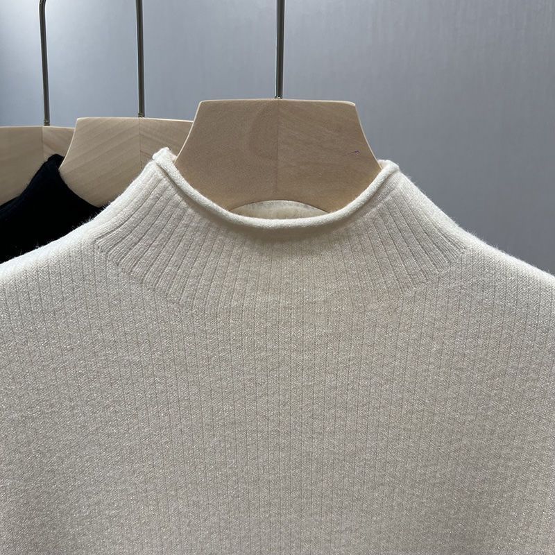Cashmere Blouse Semi-turtleneck Fleece Thickened Sweater Warm Integrated Fleece with Wool Bottoming Shirt Sweaters
