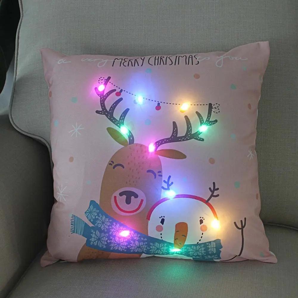 Christmas Light LED   Decoration 45x45cm Santa  Sled Village Color Ball Sofa Seat Pillow Sleeve  Cases