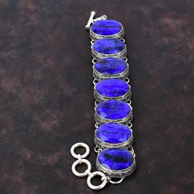 Faceted Blue Sapphire Bracelet Vintage Bracelet 925 Sterling Silver Bracelet Adjustable Chain Bracelet Gift For Him Genuine Gemstone Jewelry