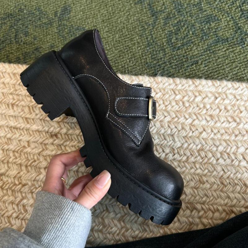 Cowhide version~ thick-soled small man height increase women's retro small leather shoes versatile uniform single shoes