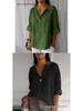 Women's Cotton Linen V-Neck Button T-Shirt - Summer Loose Fit