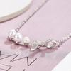 Ladies Crystal Pearls Bowknot Pendant Necklace Jewelry