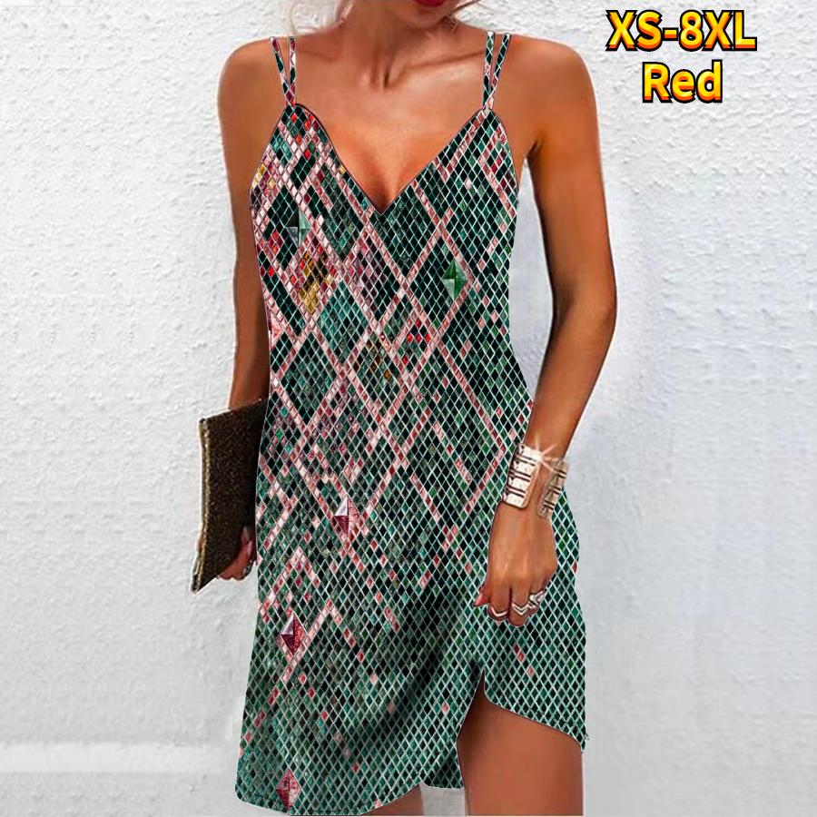 Moda feminina sexy 3d preto lantejoulas diamante grade impressão vestido sem alças solto vestido de camisola com decote em v