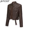 BITCED Women's Biker-Style Leather Jacket with Belt, Long Sleeves and Zip Fastening Spring/Autumn Leather Jacket