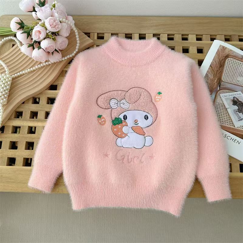 Autumn Winter Children's Sweater Pullover Girls' Round Neck Knitwear Mink Down Children's Long Sleeve Sweater