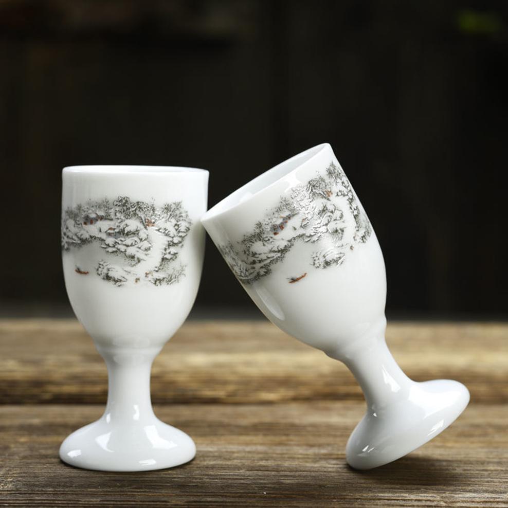 2PCS/Lot Chinese  Mini Goblet 20ML Ceramic Wine Glass Home Retro Liquor Glass Chinese Blue And White Porcelain Wine Cup