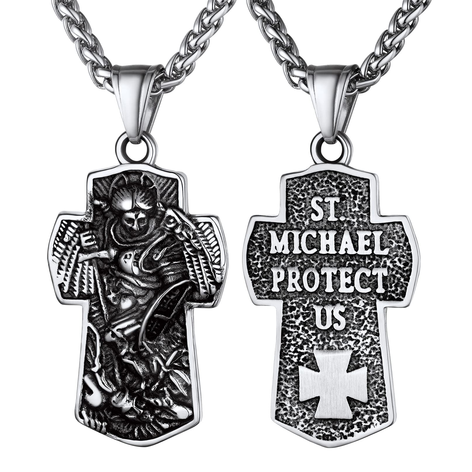 

Michael Necklace Amulet Cross Pendant 316L Stainless Steel Hypoallergenic Large Stylish Casual Accessories [Bandmax] St. Men s Men s