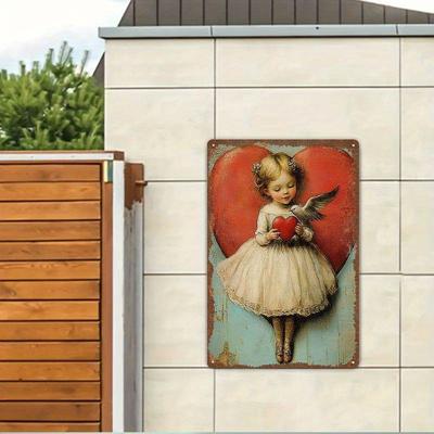 Vintage Angel Valentine'S Day Decorative Sign, Pre-Drilled Wall Hanging Metal Tin Art, Retro Room Cafe Garage Decor
