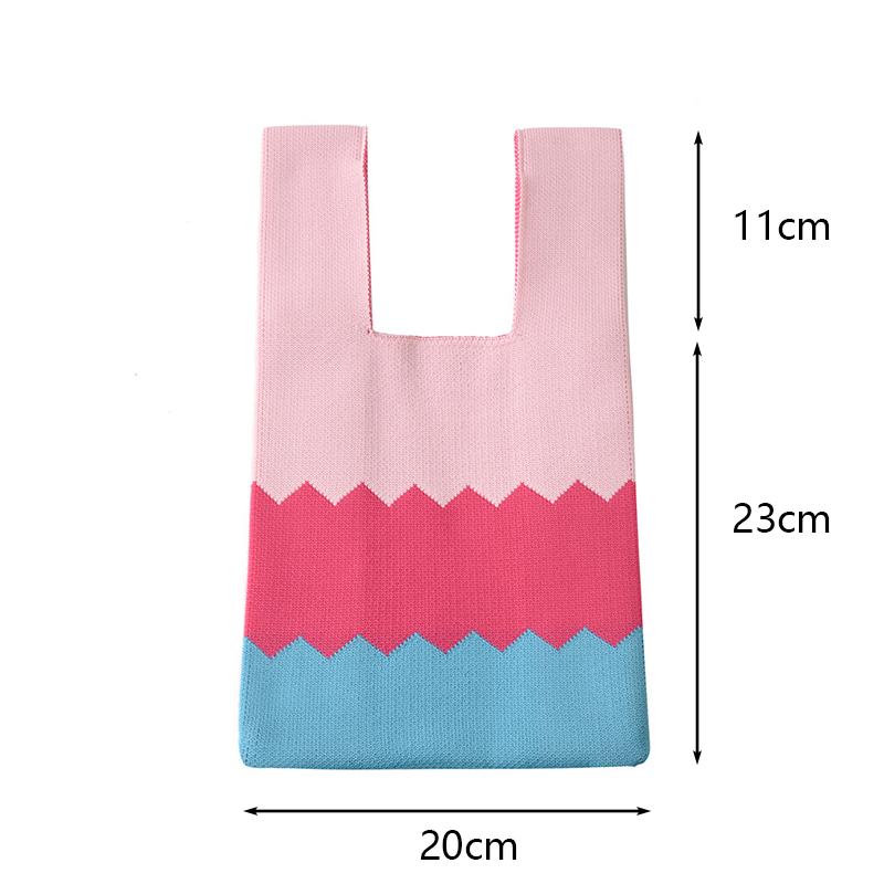 Yogodlns Sommer Strikket Strandveske For Kvinner Liten Stripe Vevet Retikulert Topphåndtak Veske Dame Firkantede Skuldervesker Mote Håndvesker