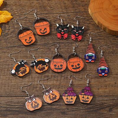 European & American Halloween Pumpkin Cat Candy Basket Earrings