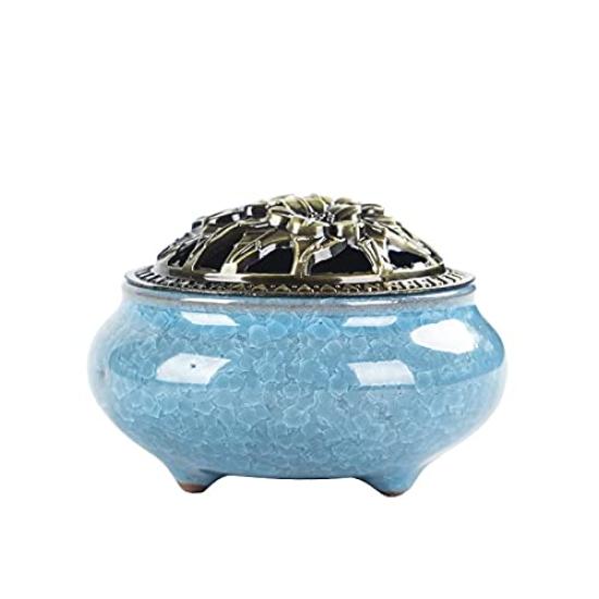 (pont du monde) Ceramic Incense Burner, Incense Stick Holder, Aromatherapy, Stylish, with Lid (Light Blue)