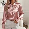 Camicette e camicie a maniche lunghe con stampa tinta unita primavera autunno moda casual da donna