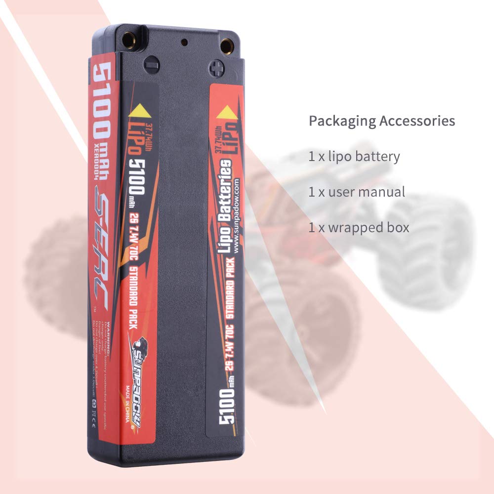SUNPADOW S-ERC Series 5100mAh 7.4V 2S 70C LiPo Hard Case for RC Trucks, RC Truggys, RC Unmanned Helicopters, FPV Racing