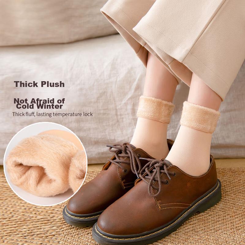 Snow Socks for Women, Fleece-Lined Thick Autumn And Winter Style, Nude Color Bare Leg Mid-Calf Plush Socks, Women's Warm Socks