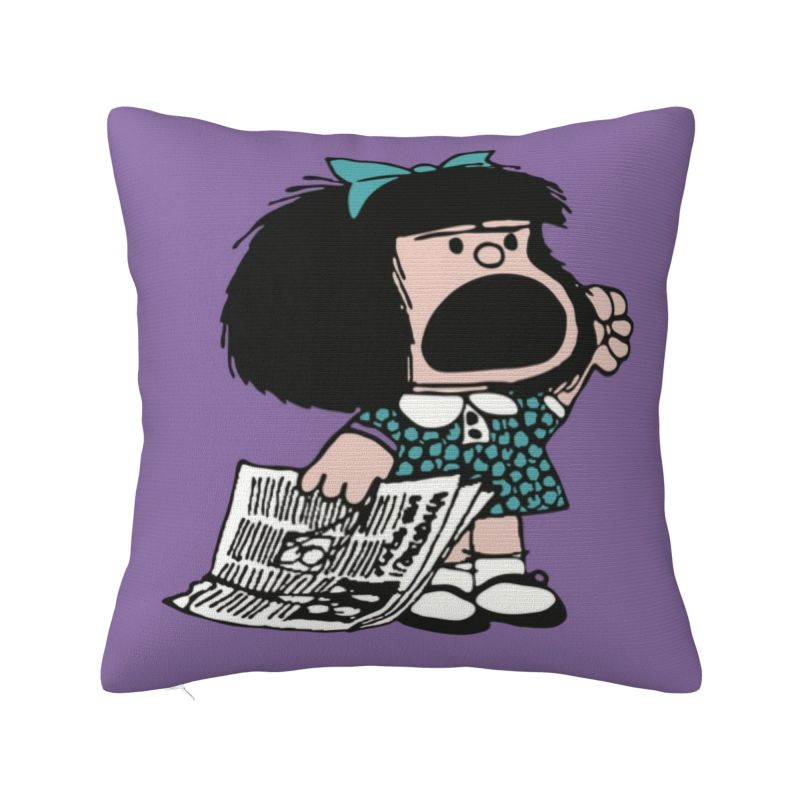 Nordic Mafalda Reading Her Book Cushion Cover Soft Kawaii Cartoon Manga Throw Pillow Case Bedroom Decoration 30x30cm 12x12in
