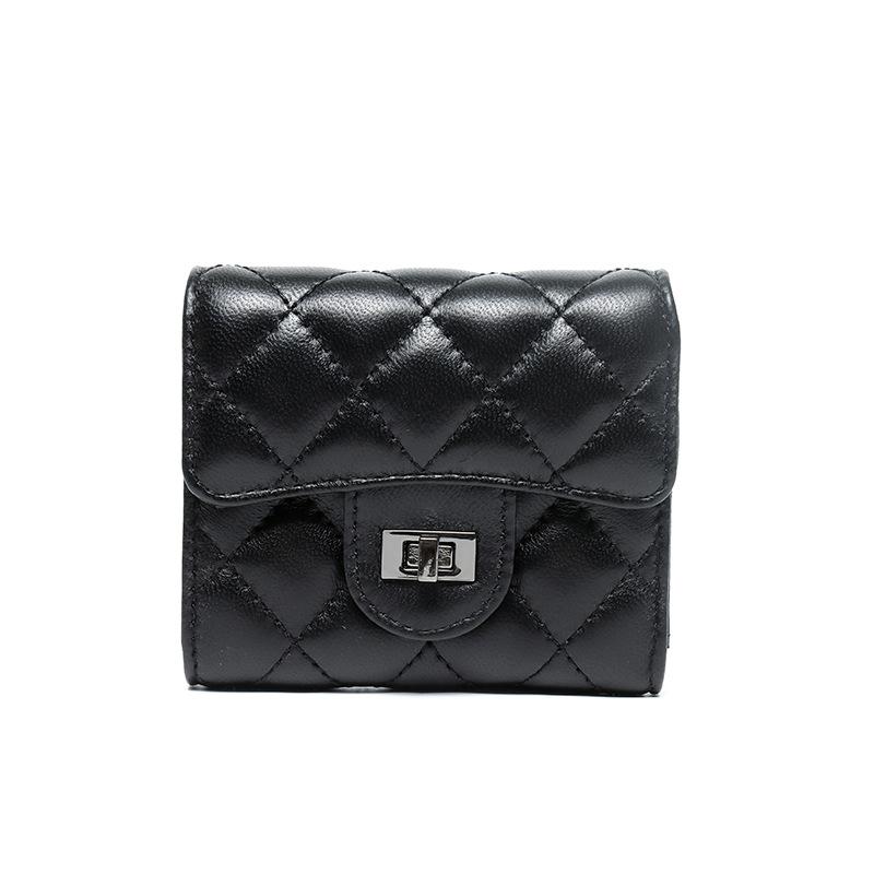 Short Wallet Women's Lambskin Classic Rhombus Pattern Three-fold Wallet New Large-capacity Leather Card Bag Wallet Women