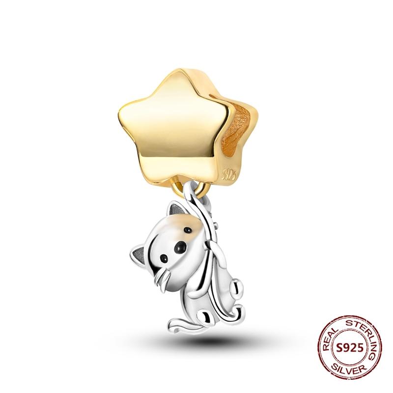 Copper Original Dog Cat Safety Chain Lazy Cat Pink Zircon Pet Paw Print Footprint Charms Fit Bracelet For Women Diy Jewelry