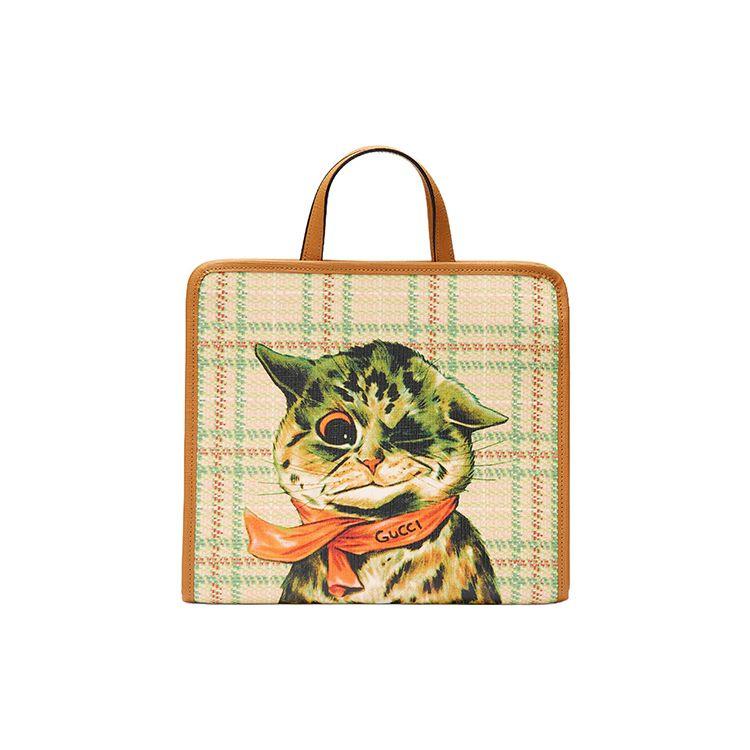 Gucci Cat Print Canvas Tote Bag Kids tote bags Yellow 605614-FABDM-8678