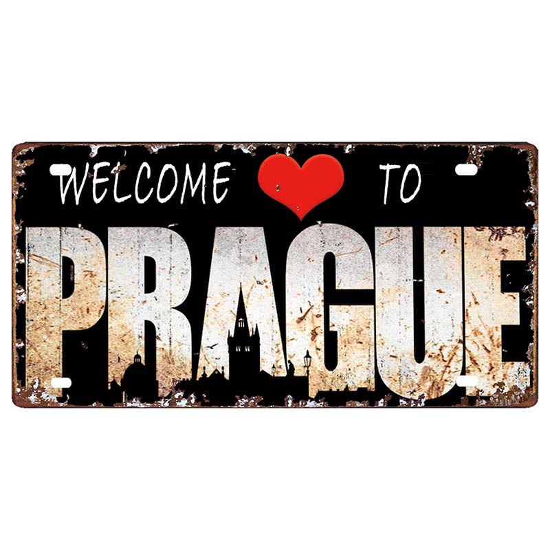 Prague Travel City Car Lisence Vintage Poster Souvenir Metal Sign Retro Plaque For Wall Shop Bar Home Decor 30X15CM  DC-0958A