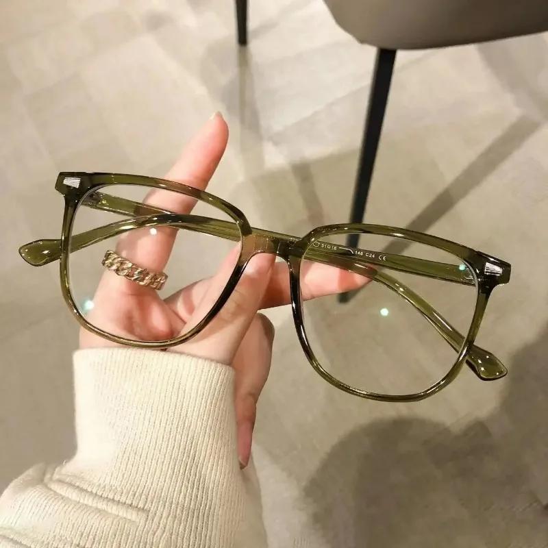 Trendy Olive Green Square Finished Myopia Eyeglasses for Ladies Men Ultralight PC Frame Anti Blue Light Prescription Eyewear
