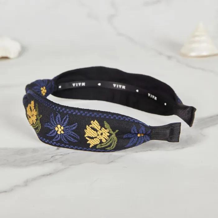 Maia Flower Jacquard Hairband - Knot Type Navy