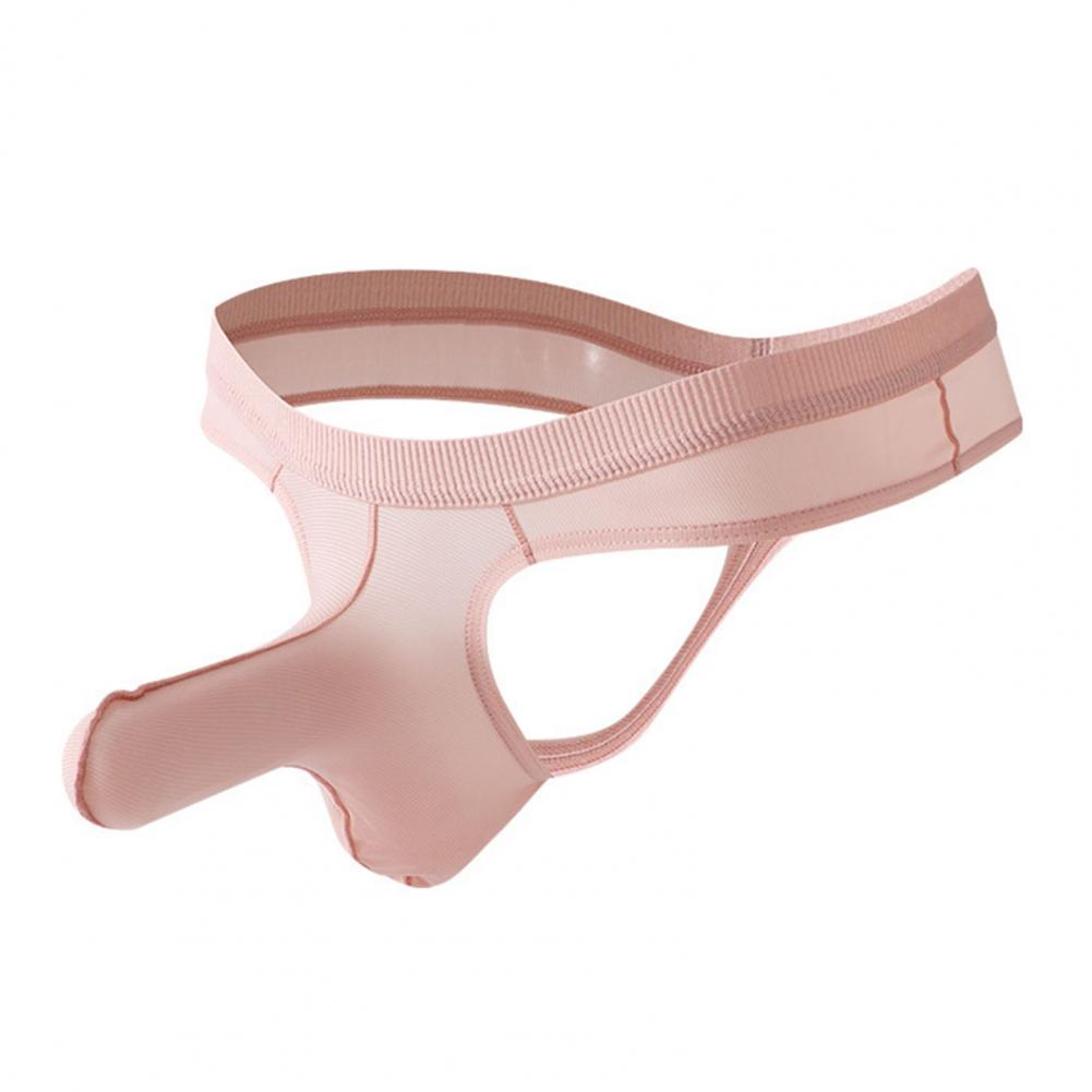 Men Thong Low-rise Elastic Waist Ice Silk Fabric Elephant Nose Design Solid Color Briefs Breathable Underwear