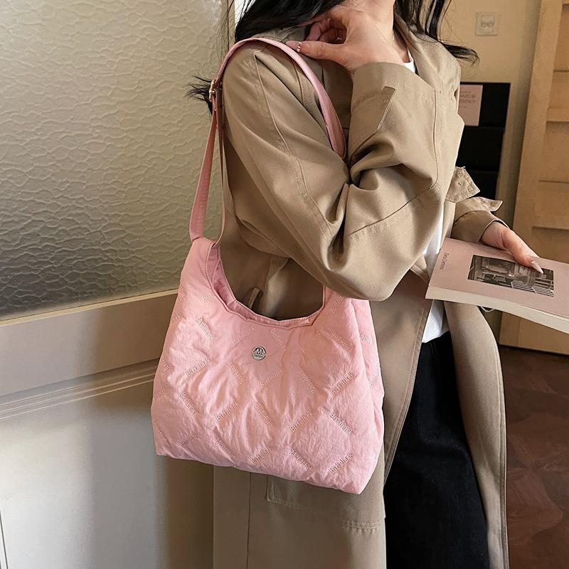 Rhombus embroidery thread bag women's large-capacity commuting simple tote bag casual versatile literary messenger bag