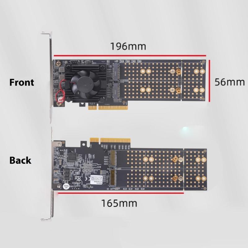 PCIe3.0 NVMe Expansion Card For Four SSDs Setups No BIOS Configuration Required Active Fan Cooling Universal Mounting