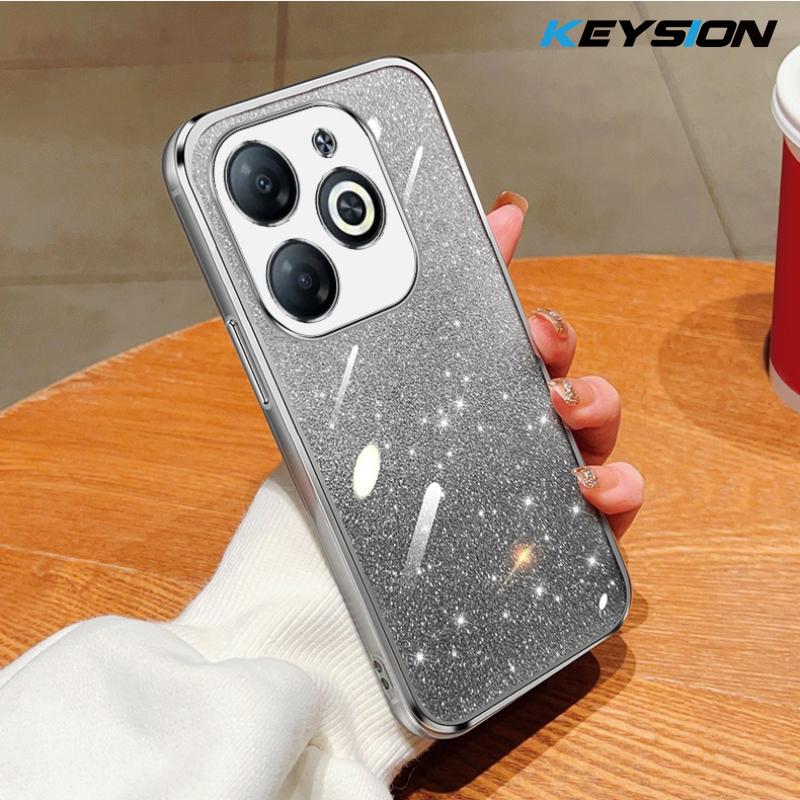 KEYSION Luxury Plating Glitter Phone Case forTECNO Spark Go 2024 20 20C Transparent Soft TPU Shockproof Cover for Tecno Pop 8