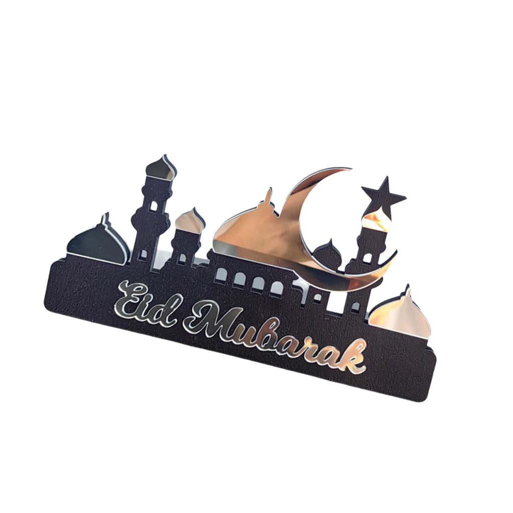 Customizable Ramadans Table Sign Acrylic Gold Silver Hollowed Castles Pattern Islamic Home for Holiday Gifting