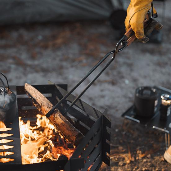Utendørs peistang med håndtaksdeksel i kunstskinn Karbonstål Rustbestandig varmebestandig camping leirbål Vedtømmerstokk gripeklemmeverktøy