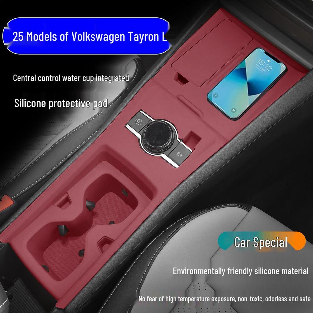 Volkswagen Tayron L Central Control Silicone Mat: Compatible with 25 Models, Cup Holder, Interior Accessories, Gear Shift Scratch Protection.