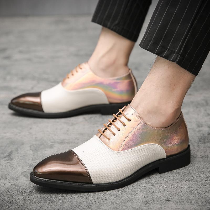 Cheap Foreign Trade Large Size Leather Shoes Dress Business Casual Fashion Men Breathable Color Matching Pointed Groom Leather Shoes